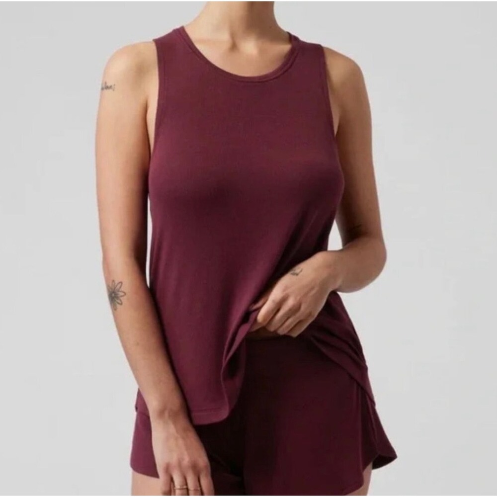 Athleta Well Rested Rib Sleep Tank Plum Purple Racerback S 981324-05 SP22